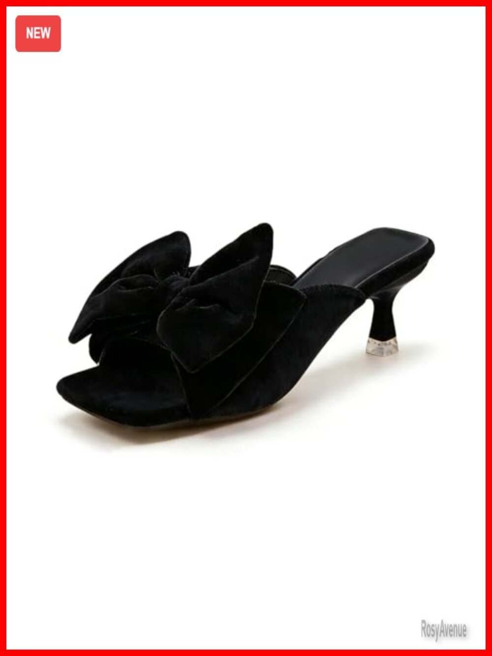 Faux Leather Suede Kitten Heel Sandals Square Toe Slip-On Mules